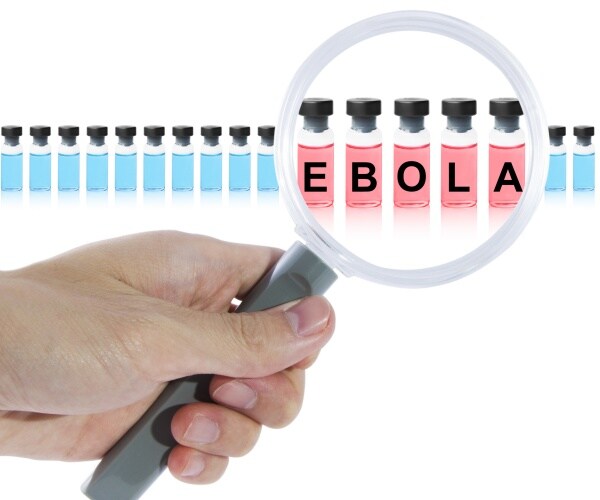 magnifying glass on ebola vaccine vials