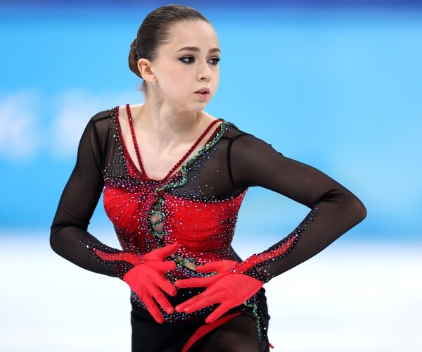 Kamila Valieva skating on ice