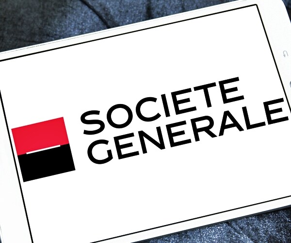 societe generale corporate logo symbol emblem on computer pad screen