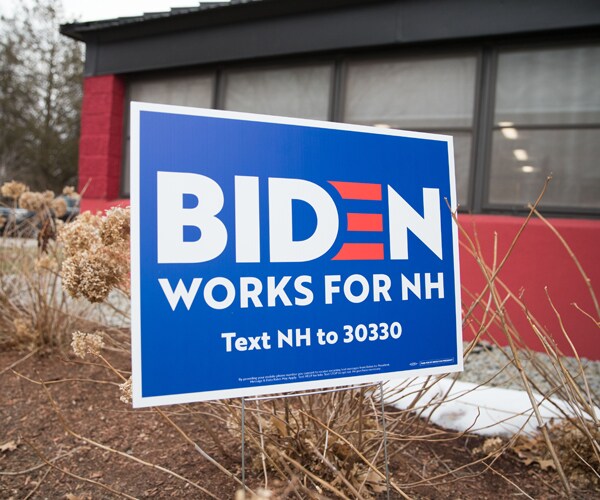 a sign for former vice president joe biden's presidential campaign
