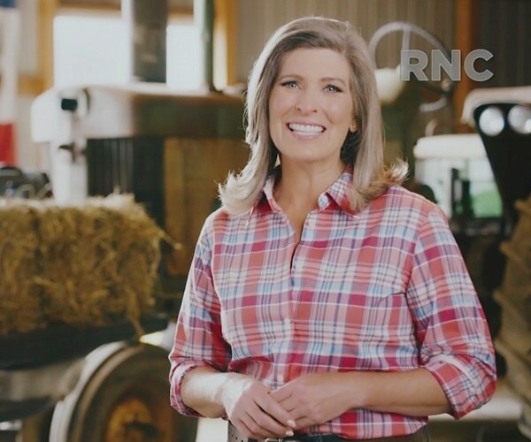 joni ernst speaks from a barn for the rnc