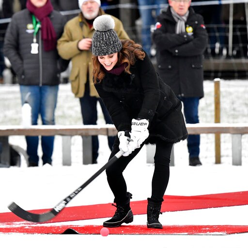 Britain's Prince William, Kate Try Bandy Hockey in Sweden