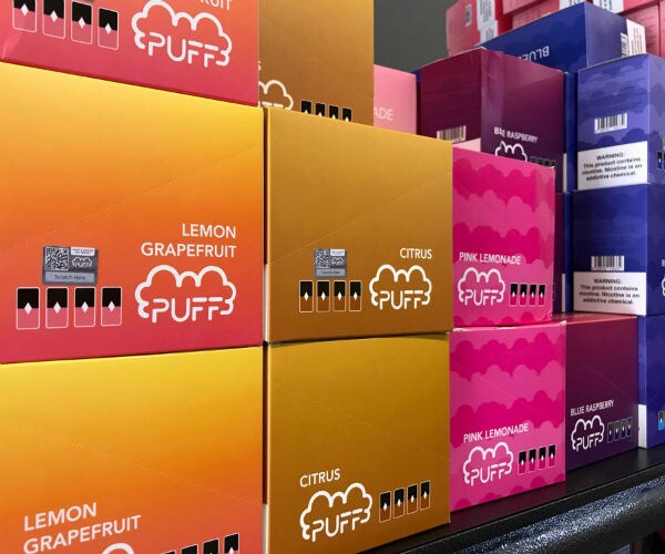 boxes of flavored vape products