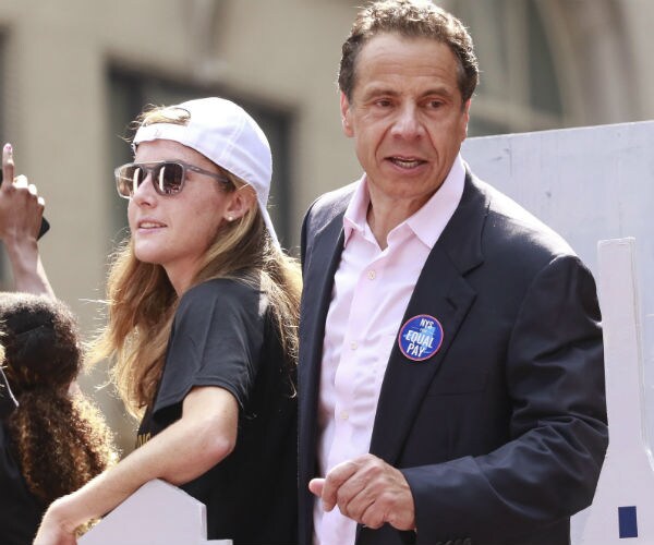 tierna davidson on left, and andrew cuomo at the us women's national soccer team victory parade july 10, 2019