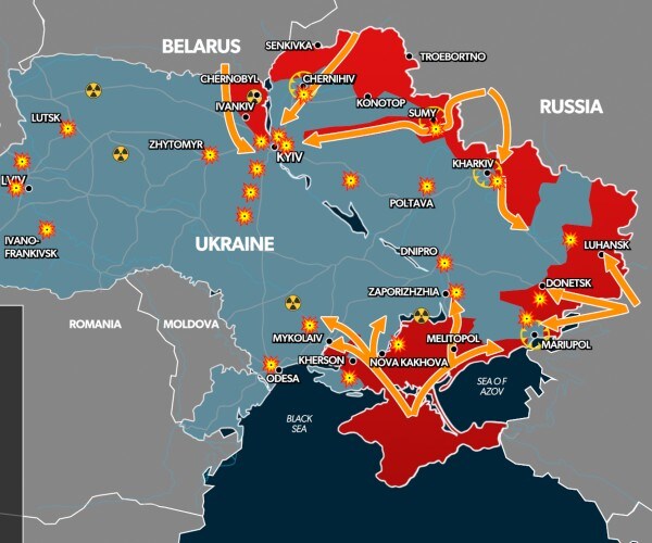 map of ukraine with russian gains and attacks