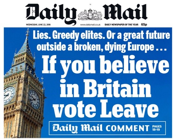 Britain's Daily Mail Backs 'Leave' in EU Referendum