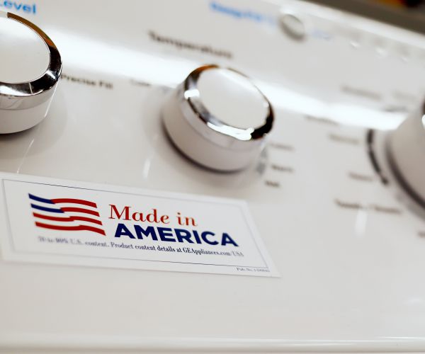 a washing machine bears the label of made in america