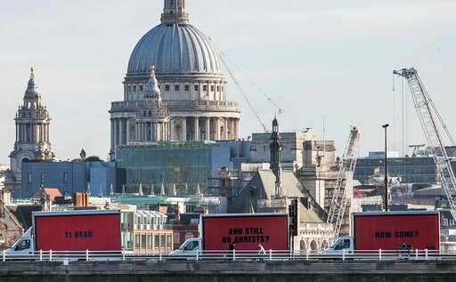 '3 Billboards' Protest in London for High-rise Fire Victims