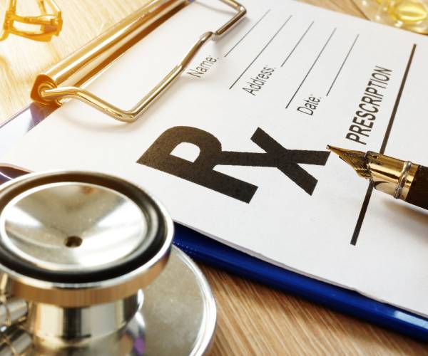 a prescription pad and stethoscope