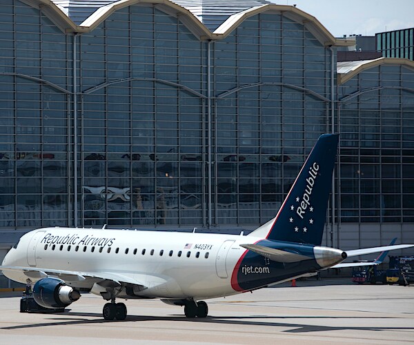 a Republic Airways aircraft at Ronald Reagan Washington National Airport in Arlington, Virginia