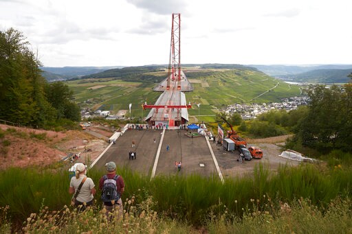 Final Section of New Bridge Laid over Germany's Mosel River