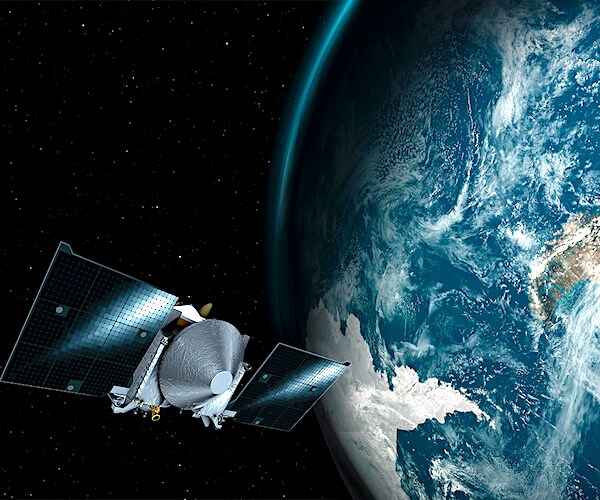 a satellite circles the earth in space