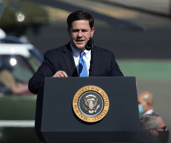 Doug Ducey speaks at a Make America Great Again campaign rally