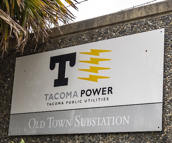 Angled view of outside of the Tacoma Public Utilities building in Old Town Tacoma