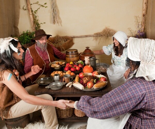 reenactment of first Thanksgiving in Plymouth