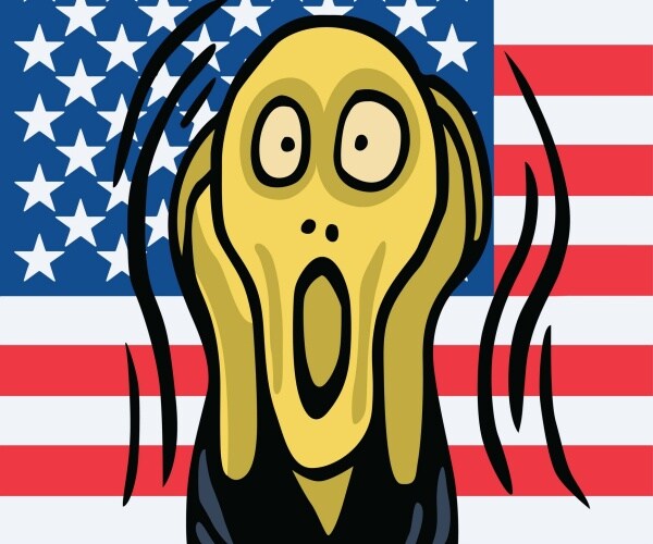 screaming head with american flag background