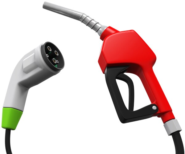 an electric vehicle charger and a gas pump nozzle