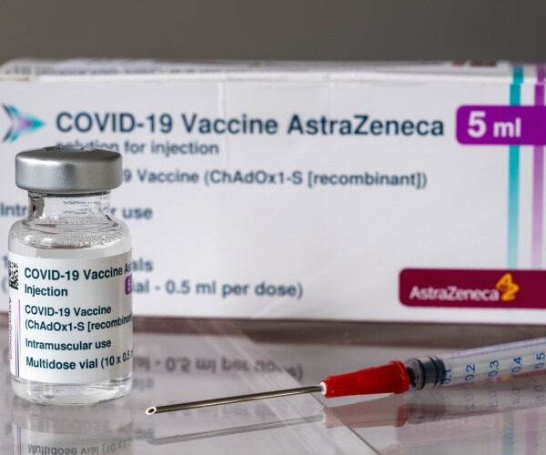 AstraZeneca vial and box of COVID-19 vaccine