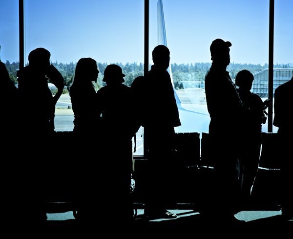 passengers at an air terminal