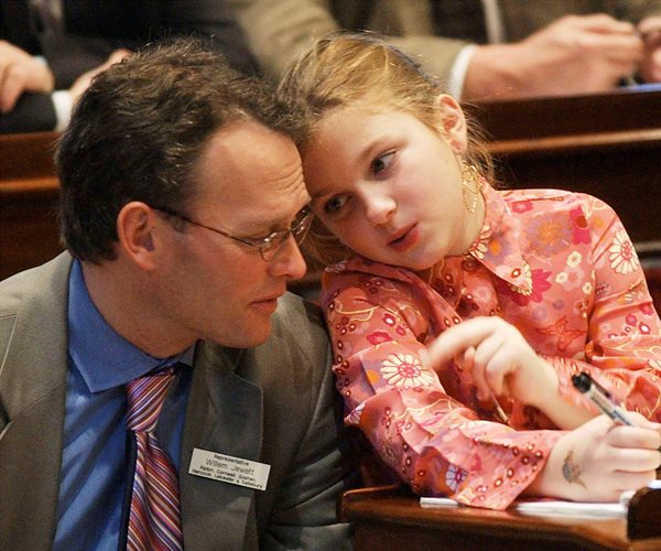 Former Vermont Rep. Willem Jewett, left, and his daughter, Anneke