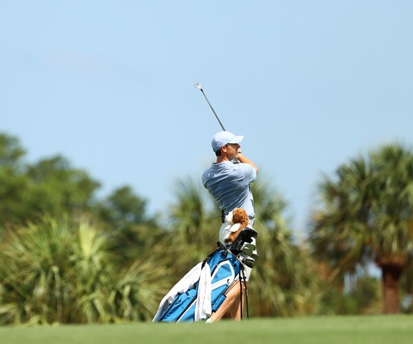 rory mcilroy hits a shot during a charity golf match on may 17