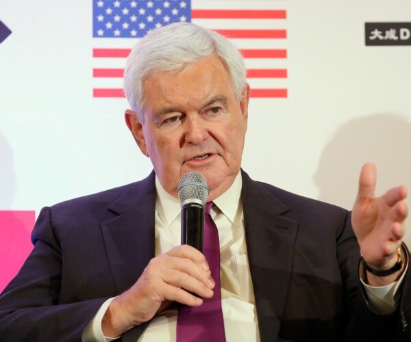 newt gingrich speaks into microphone