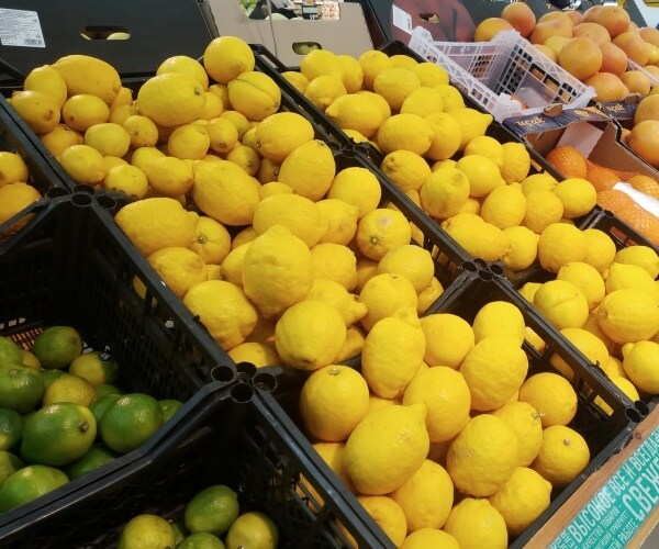 lemons and limes are seen in a grocery store