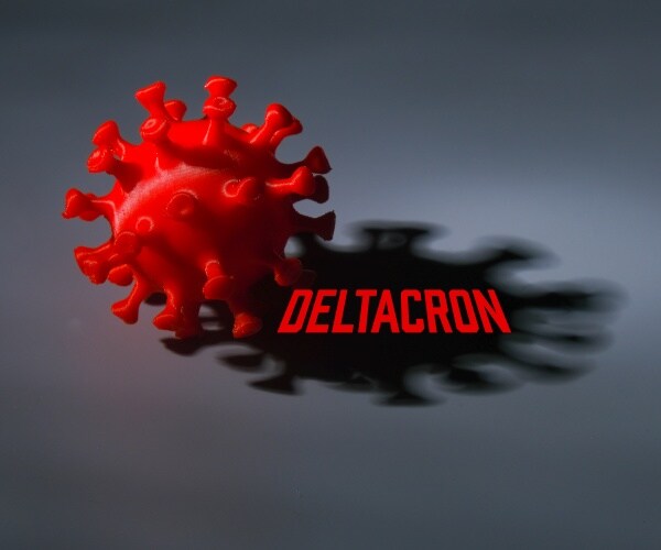 virus particle labeled deltacron, all in red
