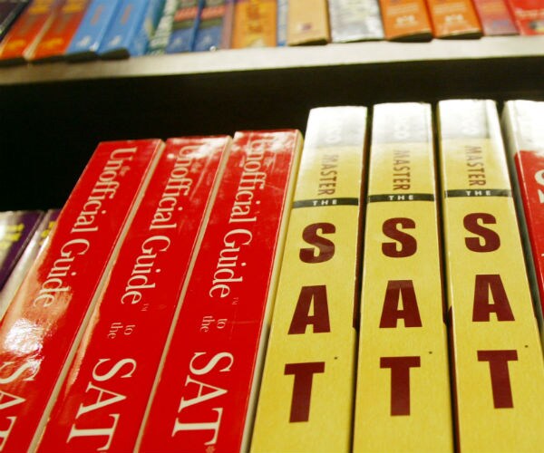 sat preparation books for sale on a shelf