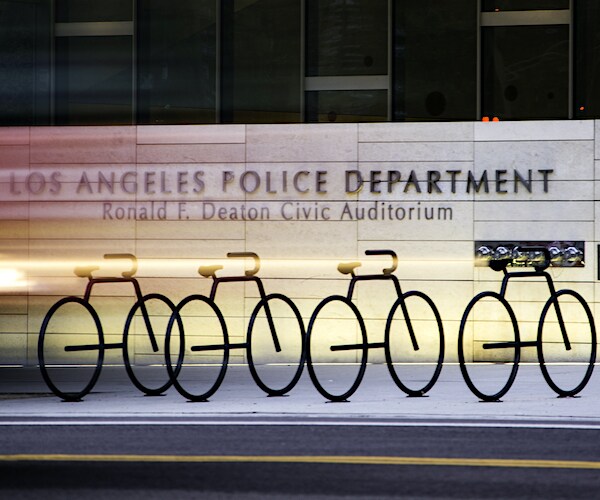 A car passing by LAPD, Downtown LA