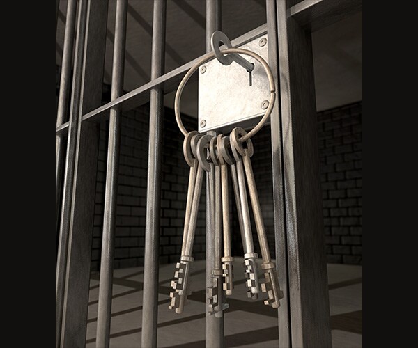 open jail or prison door with accessible keys for inmates