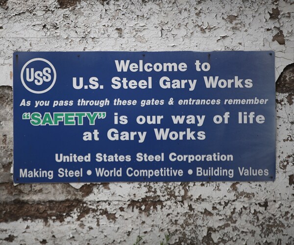 A sign at the entrance of U.S. Steel's Gary, Indiana, plant