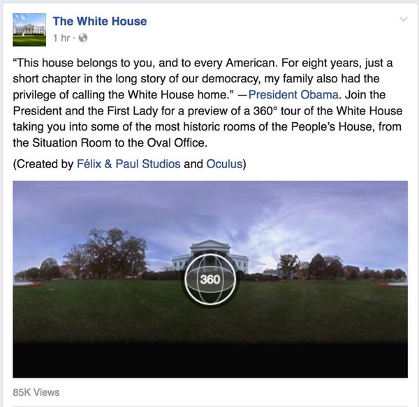 Facebook Offers 360-Degree Video Tour of Obama's White House
