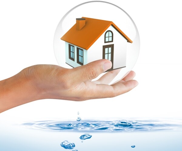 shield protecting house from flood, Insurance concept 