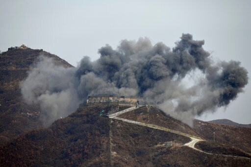 South Korea Dismantles Guard Posts with Dynamite, Excavators