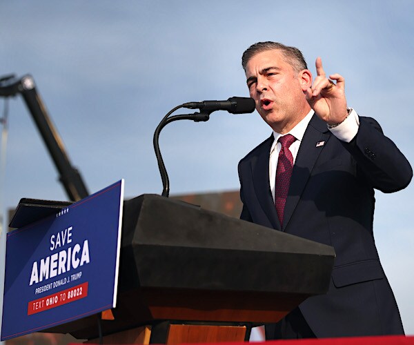 mike carey speaks during a save america pac rally in ohio in july