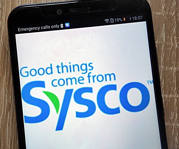 sysco logo displayed on a modern smartphone.