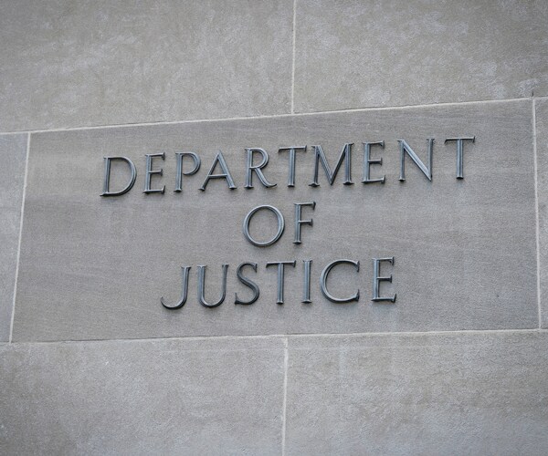Outside the Department of Justice building in Washington, D.C.