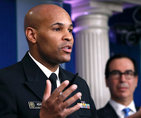 surgeon general jerome adams speaks during a daily coronavirus task force briefing