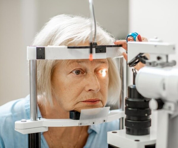 older woman having an eye exam