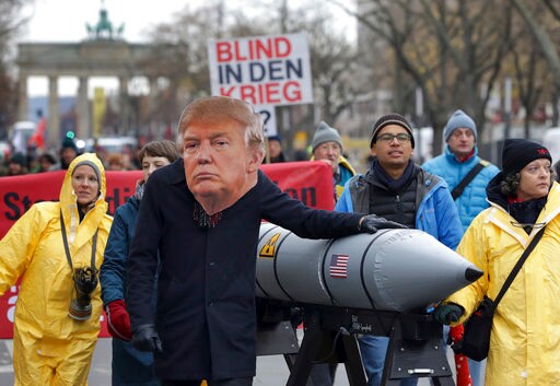 Demonstrators in Germany Protest US, North Korea Tensions