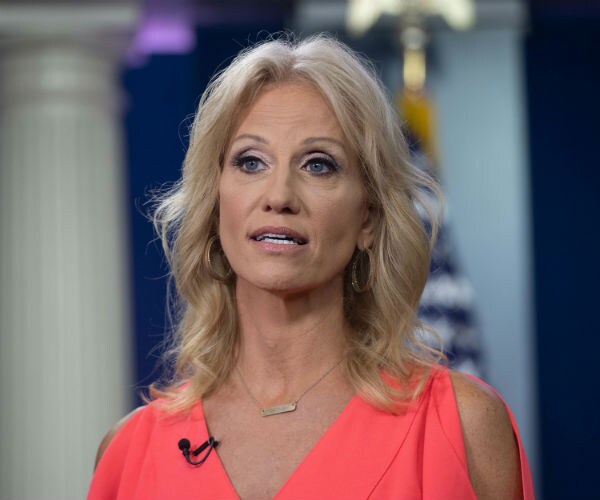Presidential counselor Kellyanne Conway speaks to reporters