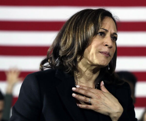 sen. kamala harris is with the us flag in the background