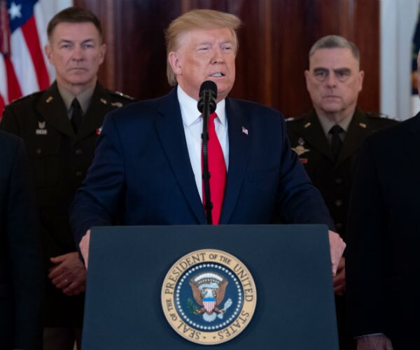 president trump at the white house speaking about the current situation with iran 