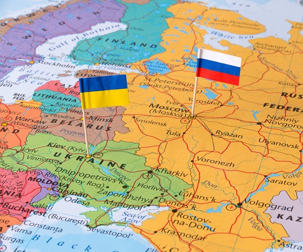 Russia and Ukraine on a map