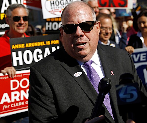 larry hogan speaks during a campaign rally
