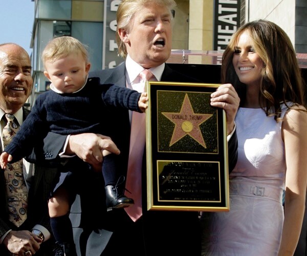 donald trump, with wife Melania, and son Barron, celebrate the 2007 placing of a hollywood walk of fame star