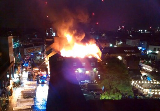 Fire Strikes Building in London's Camden Market