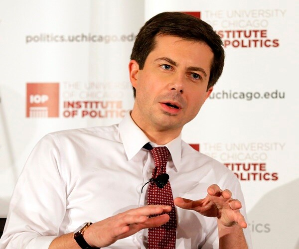 pete buttigieg speaks at a forum