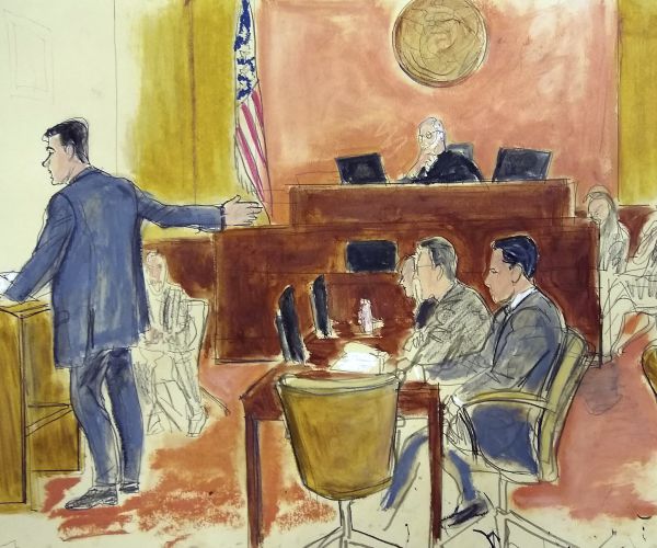 assistant u.s. attorney adam feels, left, gestures to joaquin "el chapo" guzman.